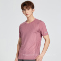 Summer Exercise Striped T-shirt Stretchy Quick Dry T-shirt Breathable Crewneck Mens Fitness T shirt